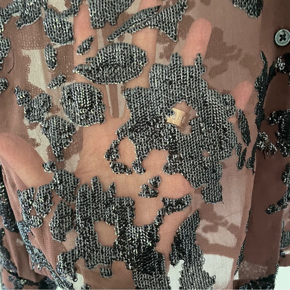 Rachel Comey brown transparent button down shirt with sequin florals - Picture 2 of 4